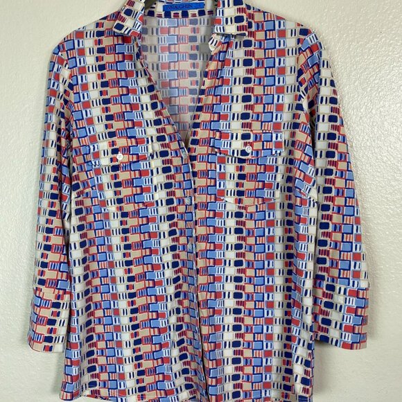 J. McLaughlin Women Button Up Shirt Top Size Small Boho Geometric Catalina Cloth - Picture 1 of 12